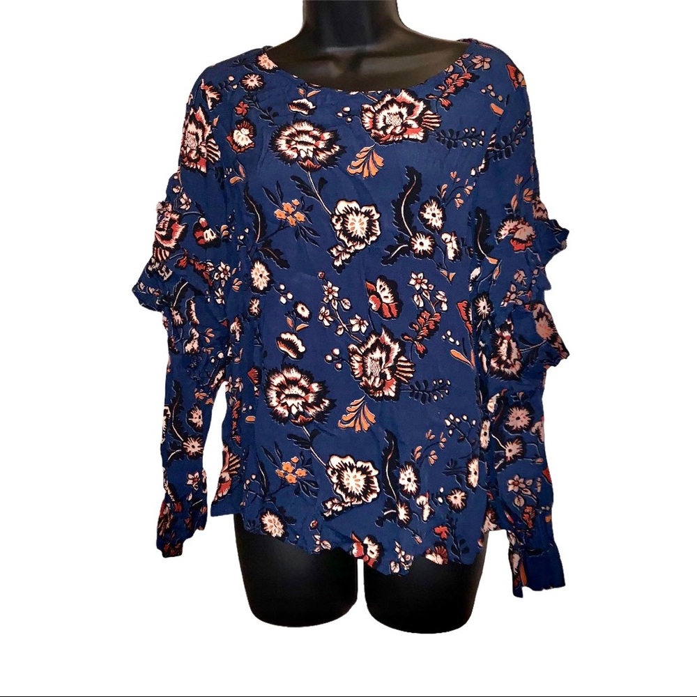 Sanctuary Blue Floral Ruffle Blouse Tunic Small